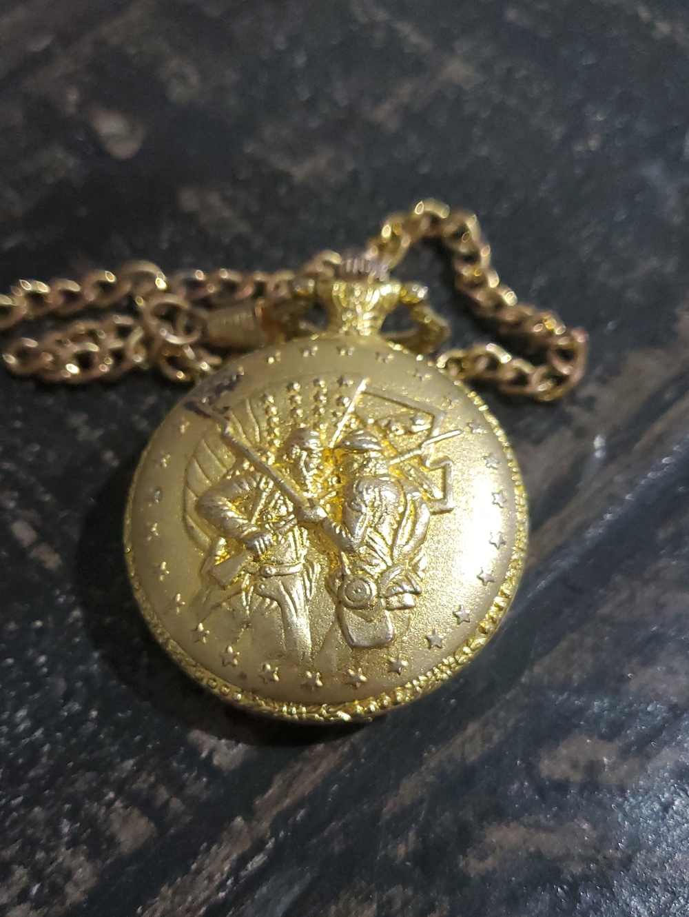 Vintage Gold-Tone Engraved Pocket Watch America Civil War 150th Sesquicentennial